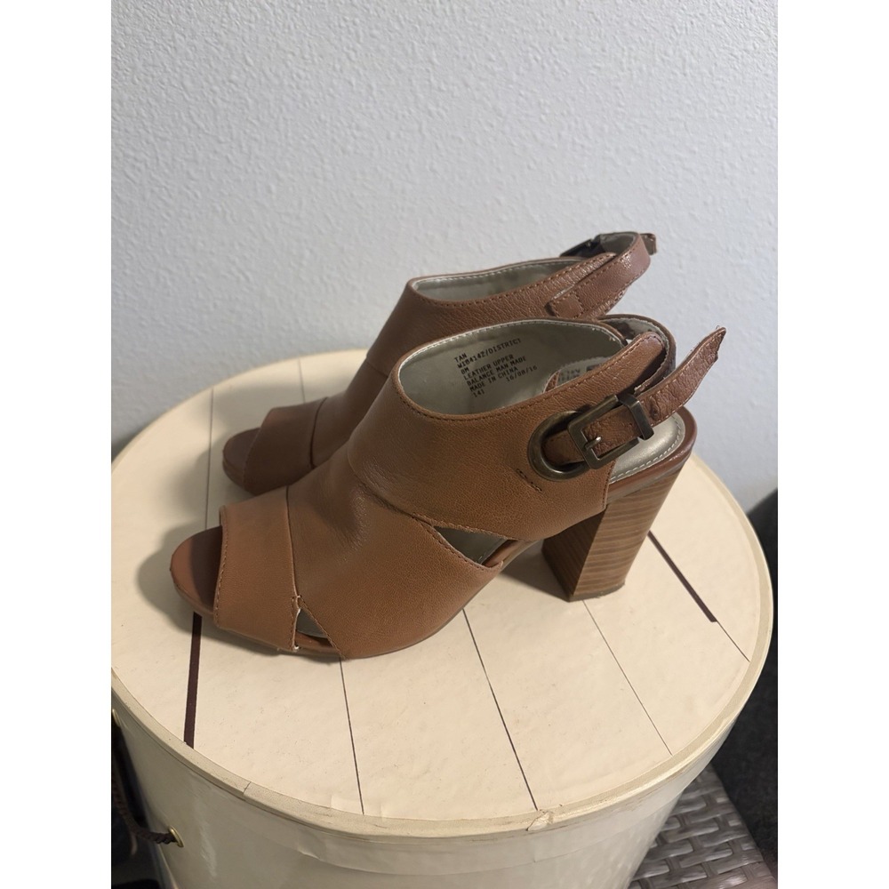 White Mountain~ District~8M~ Brown Leather Peep Toe Slingback Block High Heels - Picture 7 of 14
